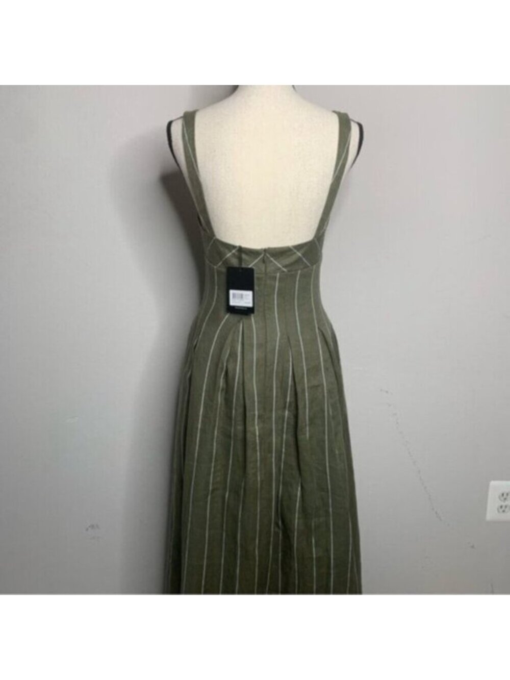 NWT NICHOLAS Selene Seamed Cami Linen Olive & White Striped Maxi Dress - Picture 14 of 17